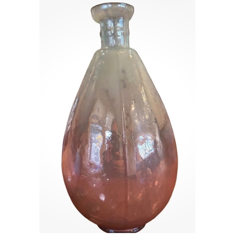 John Richard Iridescent Pink Ombre Hand Blown Glass Teardrop Vase 11 Inch - Picture 2 of 3